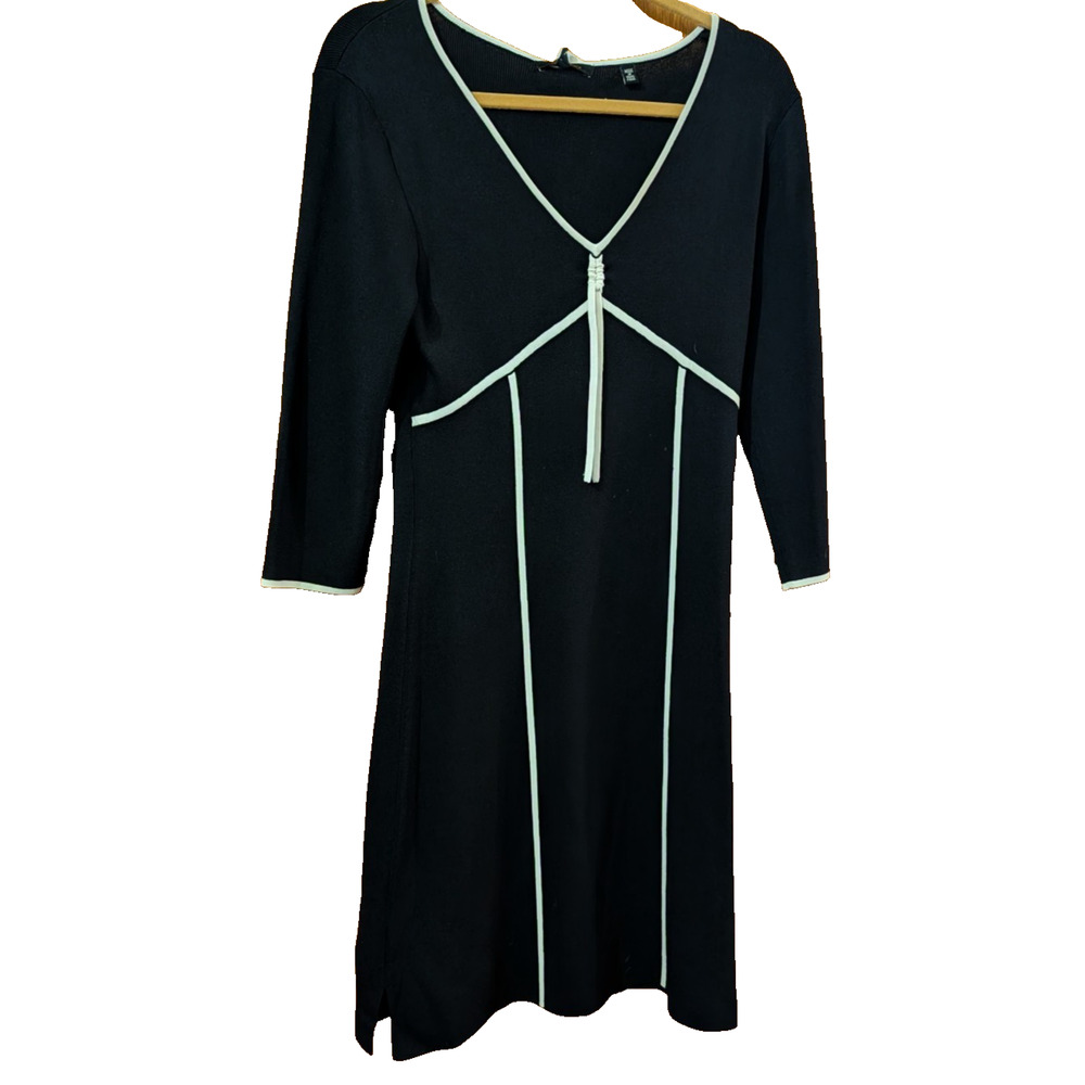 BCBG MaxAzria Dress Black with White trim V-neck dress Large NEW